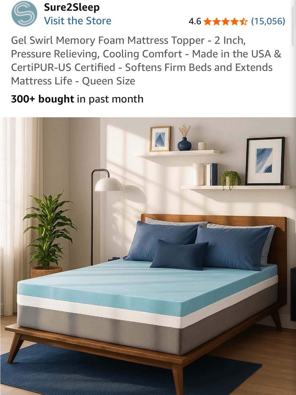 Gel Swirl Memory Foam Mattress Topper - Light Blue Cooling Comfort